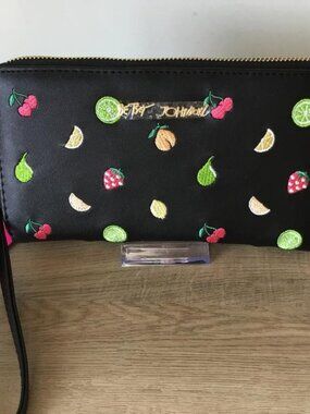 Betsey Johnson Fruit Embroidered Zip Around Clutch Wristlet Wallet NWT